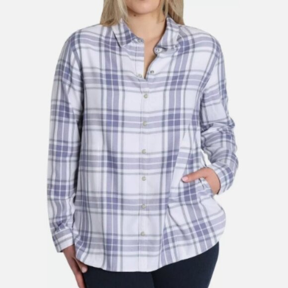 NEW Jachs Girlfriend Womens XL Blue & White Plaid Button-Up Flannel Shirt - Picture 1 of 9